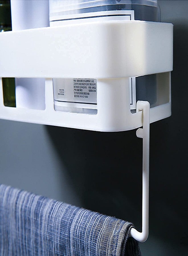 WEZOSHINET Plastic Bathroom Accessories, Bathroom Rack, Bathroom Shelf Organizer, Wall Mounted Shelf, Bathroom Hardware And Accessories (2 Bathroom Shelf With 1 Towel Hanger), White - Image 2